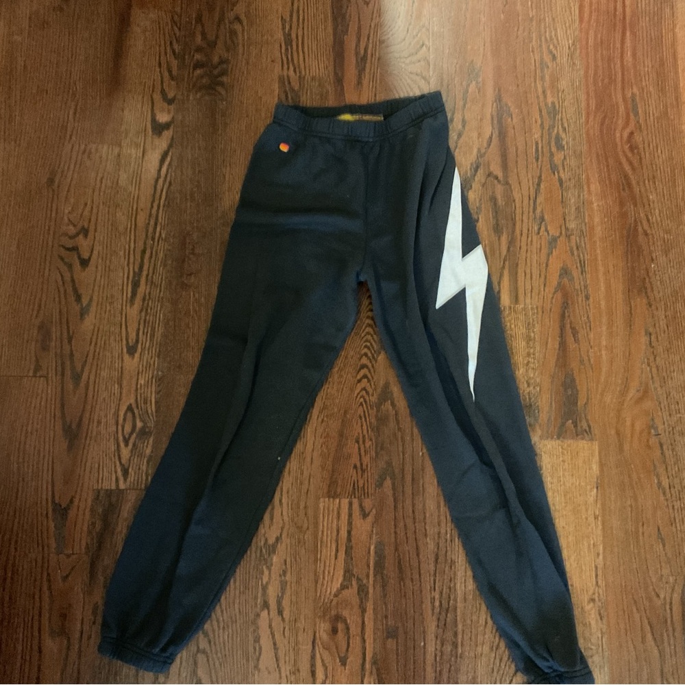 Aviator Nation Kids Black Lightning Bolt Sweatpants Size 14